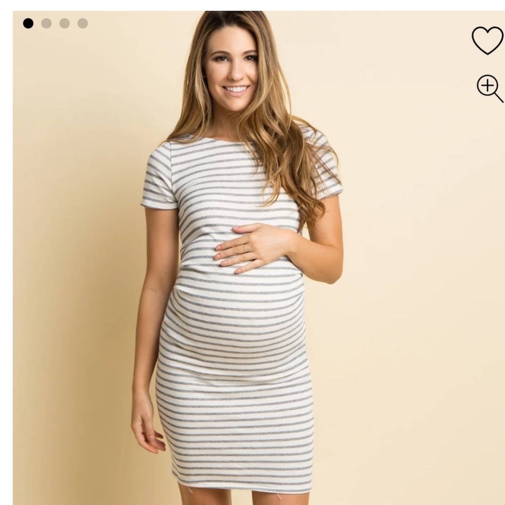 White and Black Striped Fitted Short Sleeve Maternity Dress Size XL
